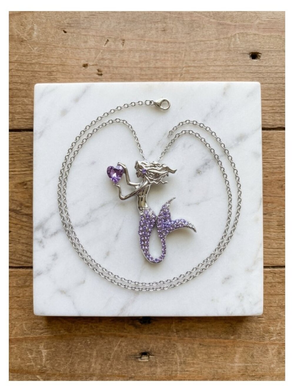 Girls Mermaid Birthstone Necklace White Gold Plated Austrian Crystal Pendant